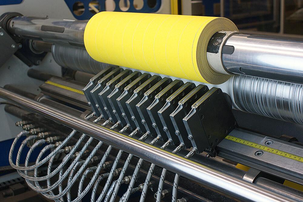 Yellow Anti-Slip Material being Crush Cut into Rolls of Non Slip Tape