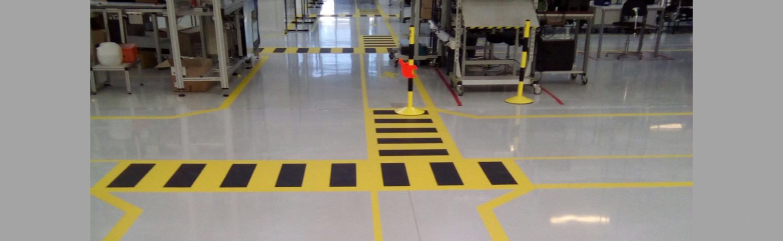 Industrial Floor Marking Tape Applied to Warehouse Floor